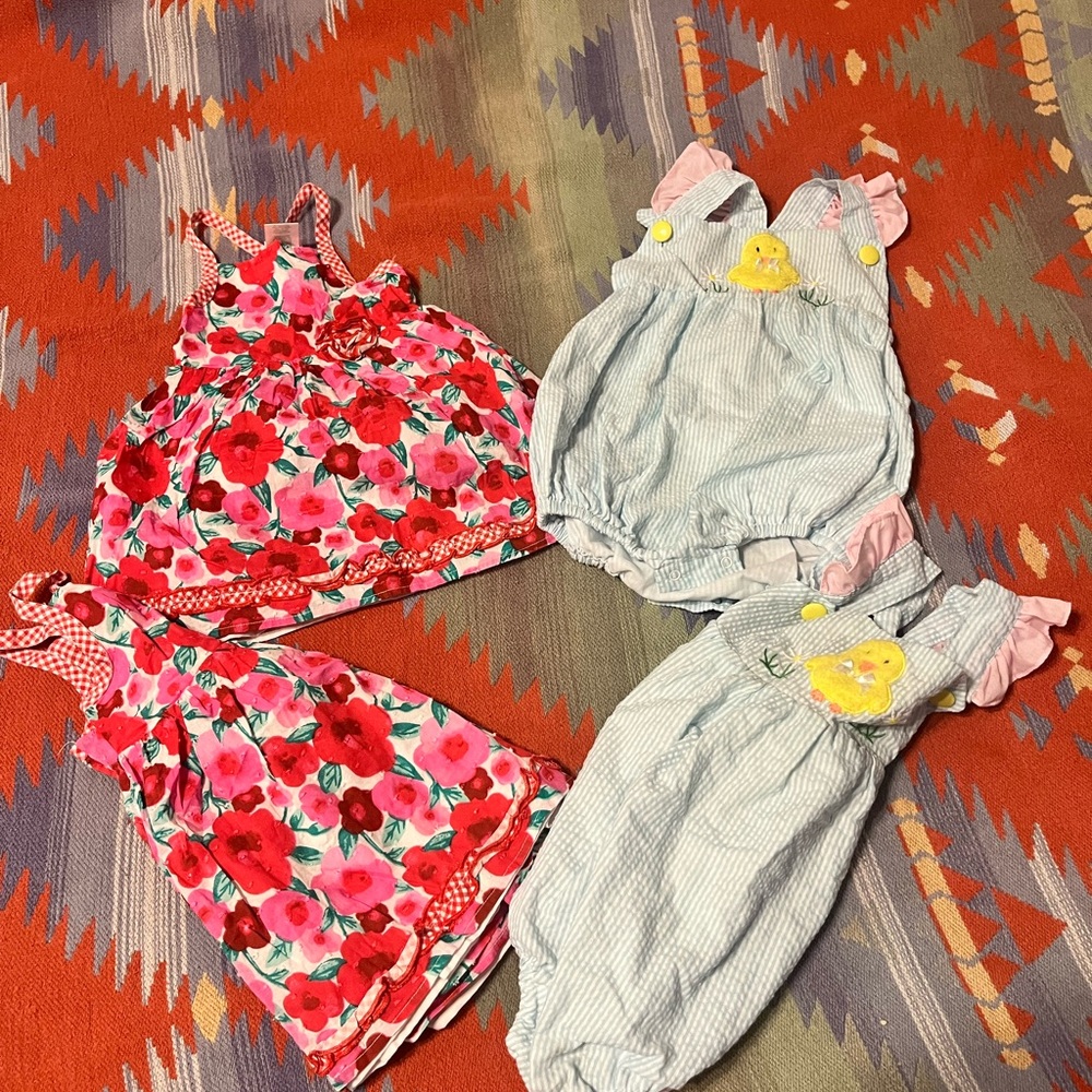 Floral and Striped Baby Rompers